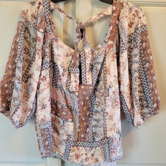 Savanna Jane Floral Patchwork Boho Peasant Style Blouse - Picture 2 of 3